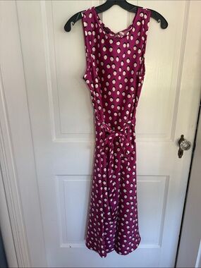Talbots Fun Raspberry Pink Polka Dot 16p Sleeveless Dress with Tie Waist